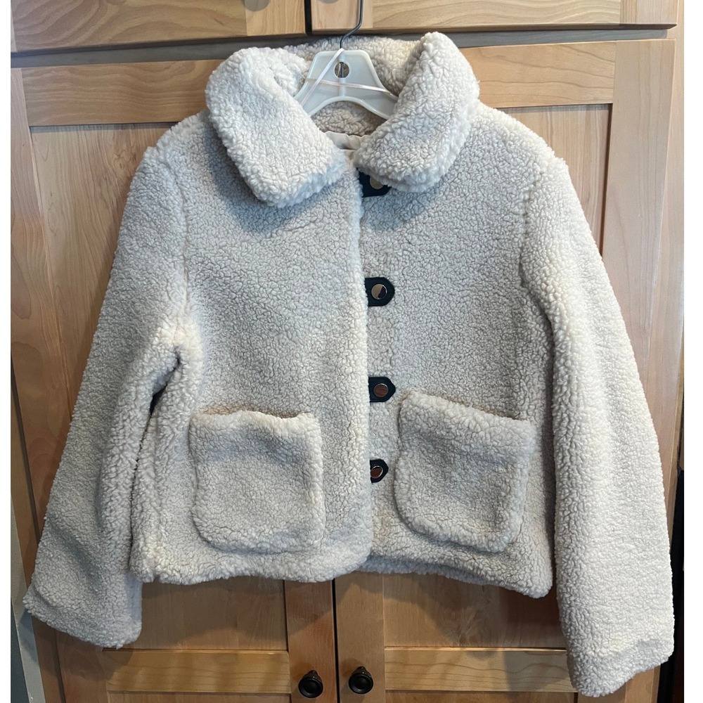 New! INDUSTRY Faux Fur Teddy Coat Beige Sherpa Front Pockets Size S Orig $88!